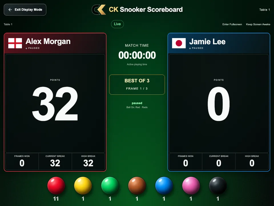 The same sample match on a tablet.